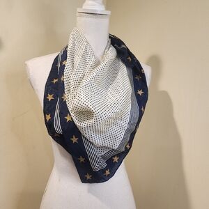 Club 7 ECHO Vintage Silk Blue and White Starry Polka Dot Scarf Wrap
